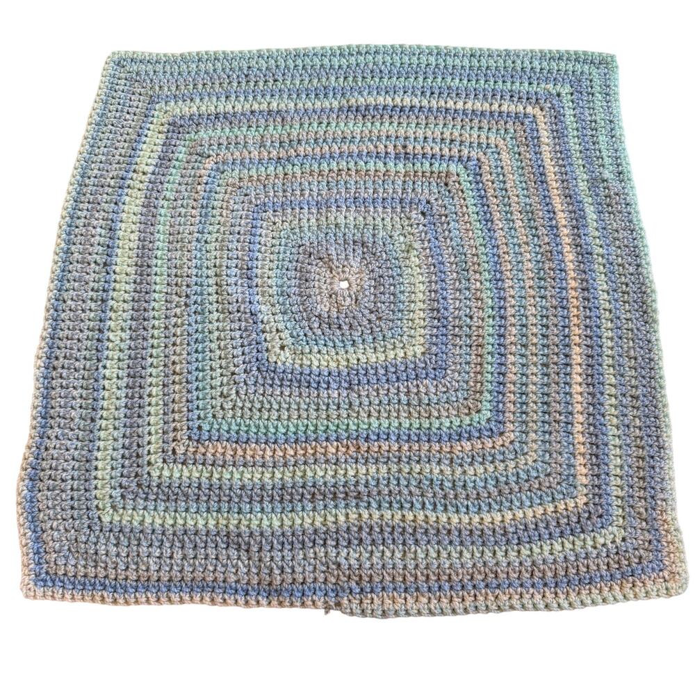Handmade Crochet baby blanket Blue Mint Cream 28" Square Soft Nursery